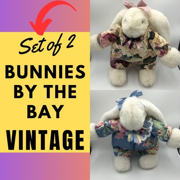 Bunnies by the Bay Plush Set - Cream with Floral Outfits - Picture 1 of 12